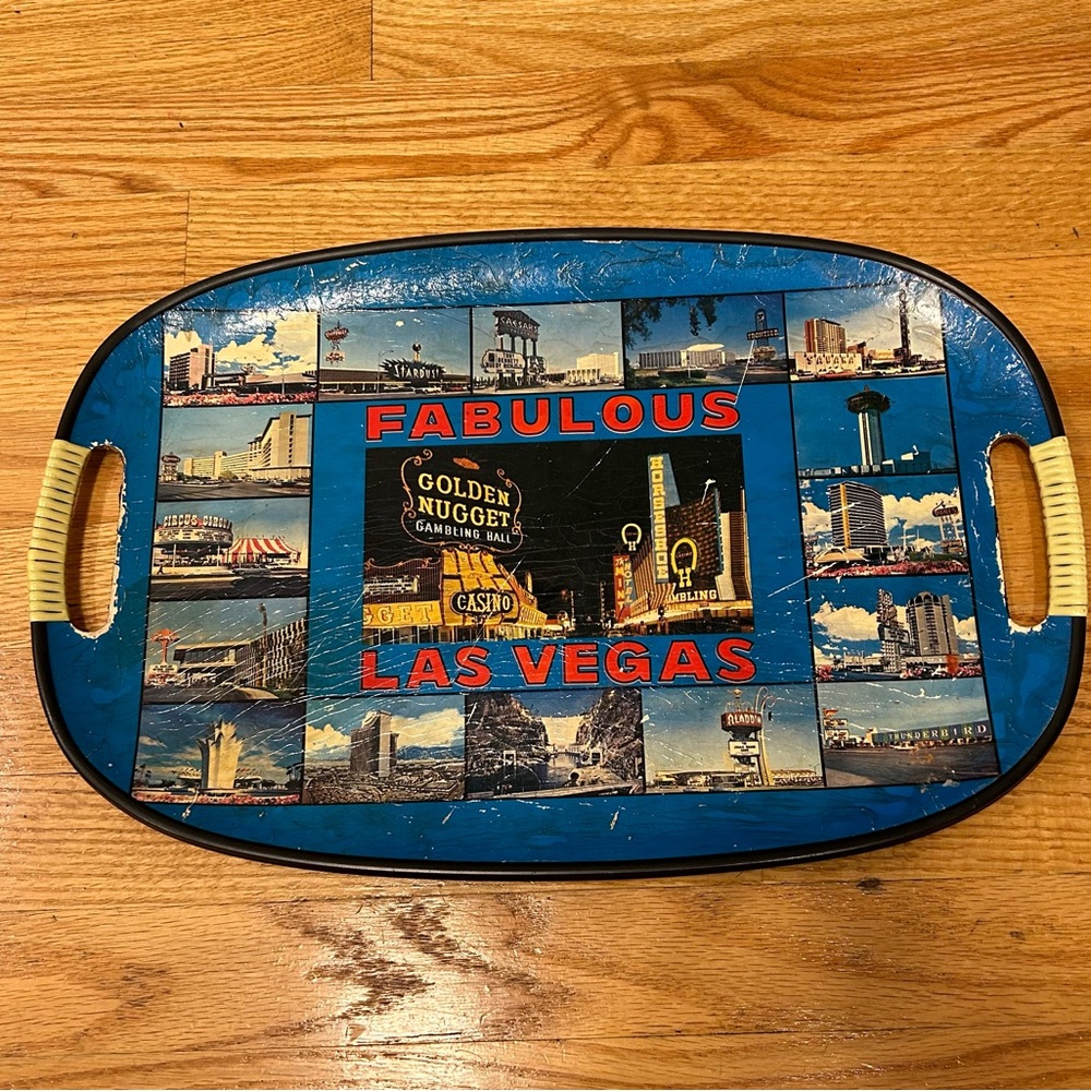 Vintage 60s Las Vegas strip souvenir tray made in Japan